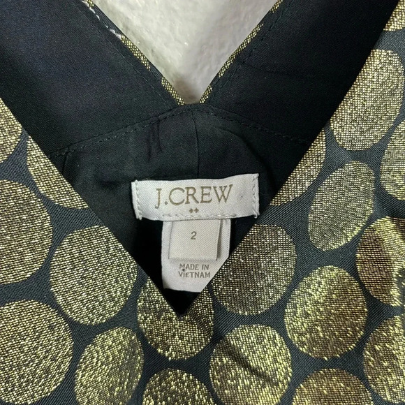 J. Crew Fit & Flare Black w/ Metallic Gold Dot Jacquard V-neck Mini Dress size 2 - Picture 3 of 12